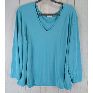 Cato Size 22/24 Blue V Neck Womens Long‎ Sleeve Casual Top